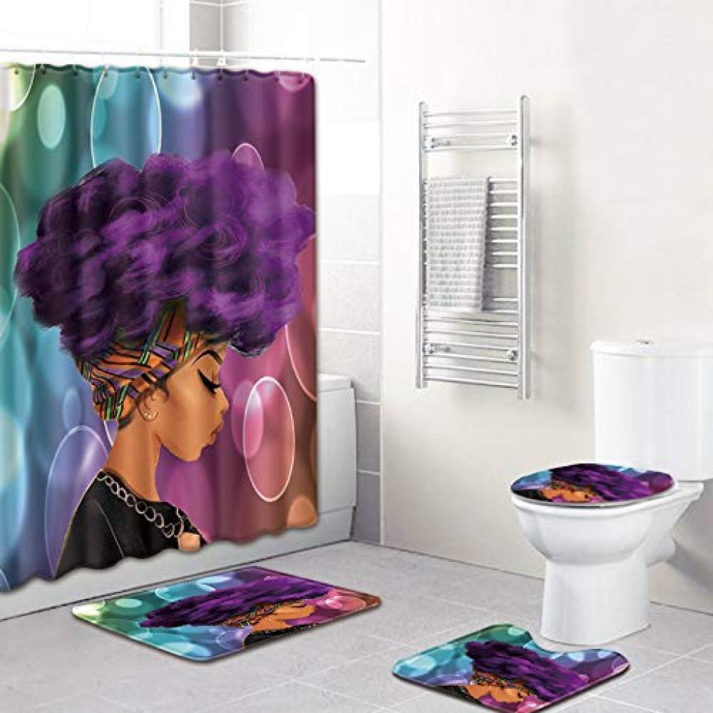 Usuallyhome Traditional African Woman Portrait Polyester Shower Curtain Bathroom mat Set